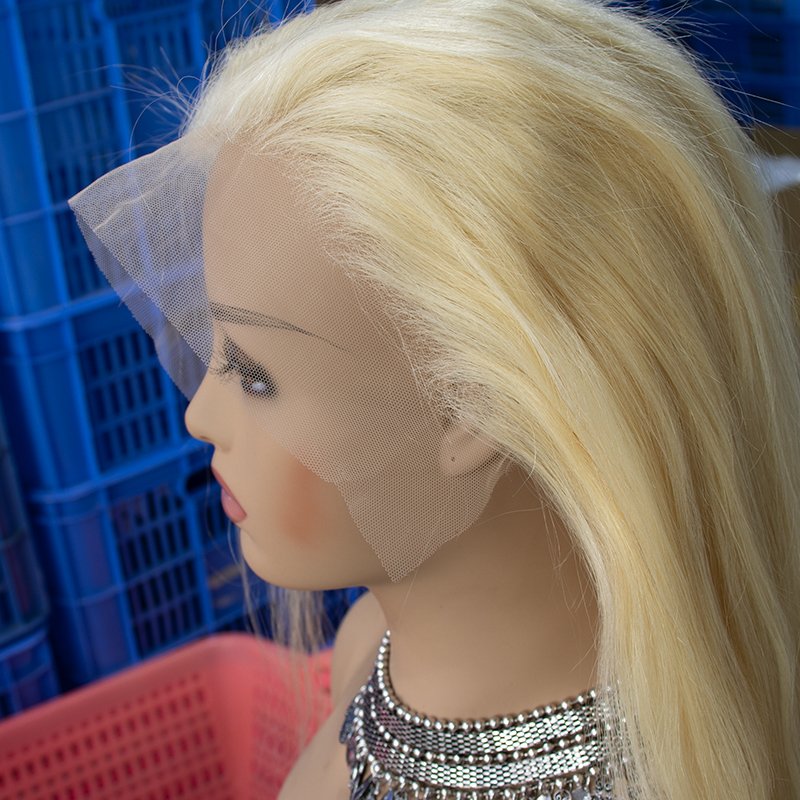 Wholesale 200 Density Bone Straight Pre Plucked Transparent Swiss Lace Bleached Knots 613 Human Hair Wig With Natural Hairline
