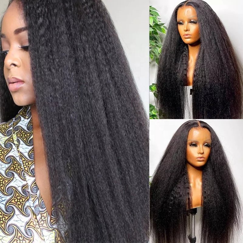 Cheap Kinky Straight Human Hair Full Lace Frontal Wigs Raw Brazilian Virgin Human Hair Wig Yaki Lace Front Wig For Black Women