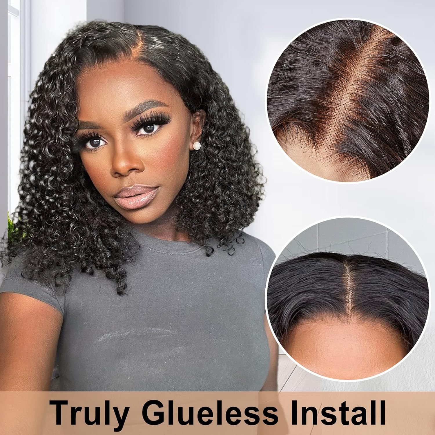 Top Quality Glueless Brazilian Short Bob Lace Front Wig HD Black Curly Bob Wigs For Black Women Synthetic Fiber Human Hair Wigs