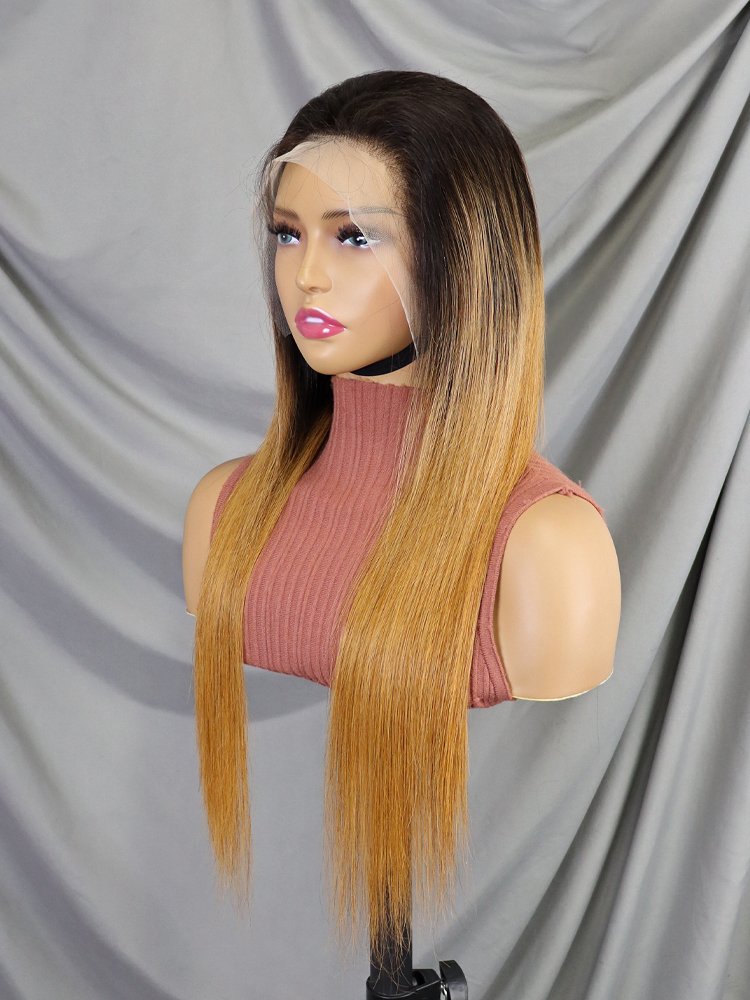Highlight Straight Lace Front Wig 4/30 Honey Blonde Brown Pre Plucked Brazilian Remy Lace Frontal Human Hair Wigs For Women