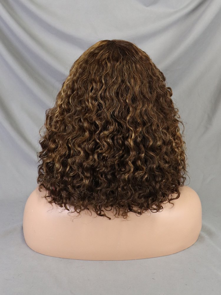 Black Friday Wear Ready To Go Glueless Short Bob Wig 4/27 Highlight Brazilian Water Wave Pre-Plucked Human Hair Wigs With Bang
