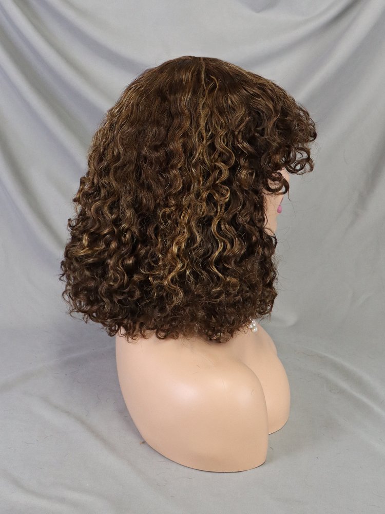 Black Friday Wear Ready To Go Glueless Short Bob Wig 4/27 Highlight Brazilian Water Wave Pre-Plucked Human Hair Wigs With Bang