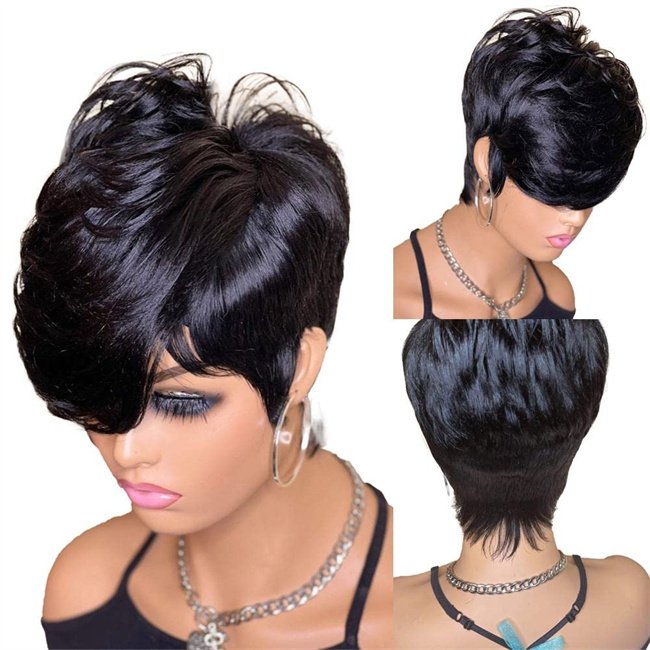 DX075 Pixie curly 100% human hair wigs 360 full lace 130% density 8 inch 10 inch HD transparent for Black Women