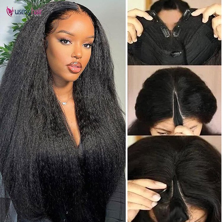 Hot Sale Women Wigs 100% Human Hair Remy Glueless Thin V Part Wig Kinky Straight Human Hair Wigs For Black Women