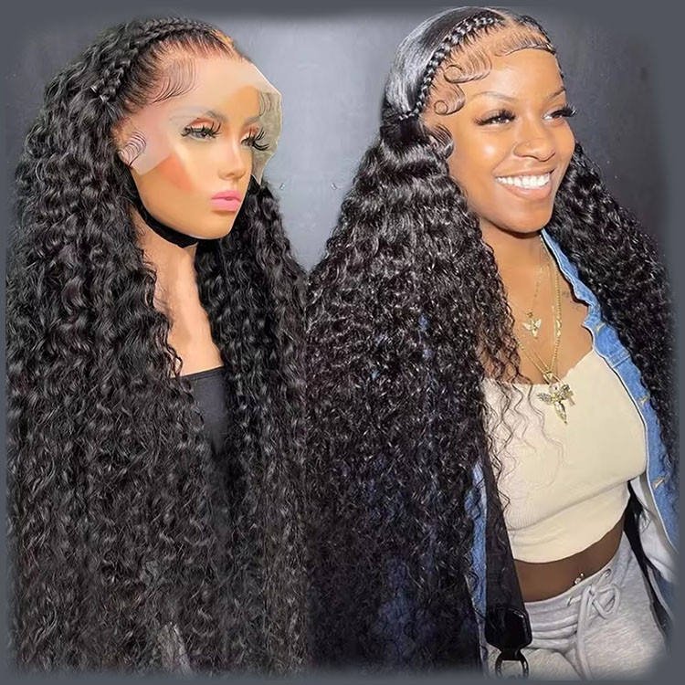 100% Human Hair Wig Black Women's Deep Wave HD Lace Frontal Glueless Full Lace Long Length