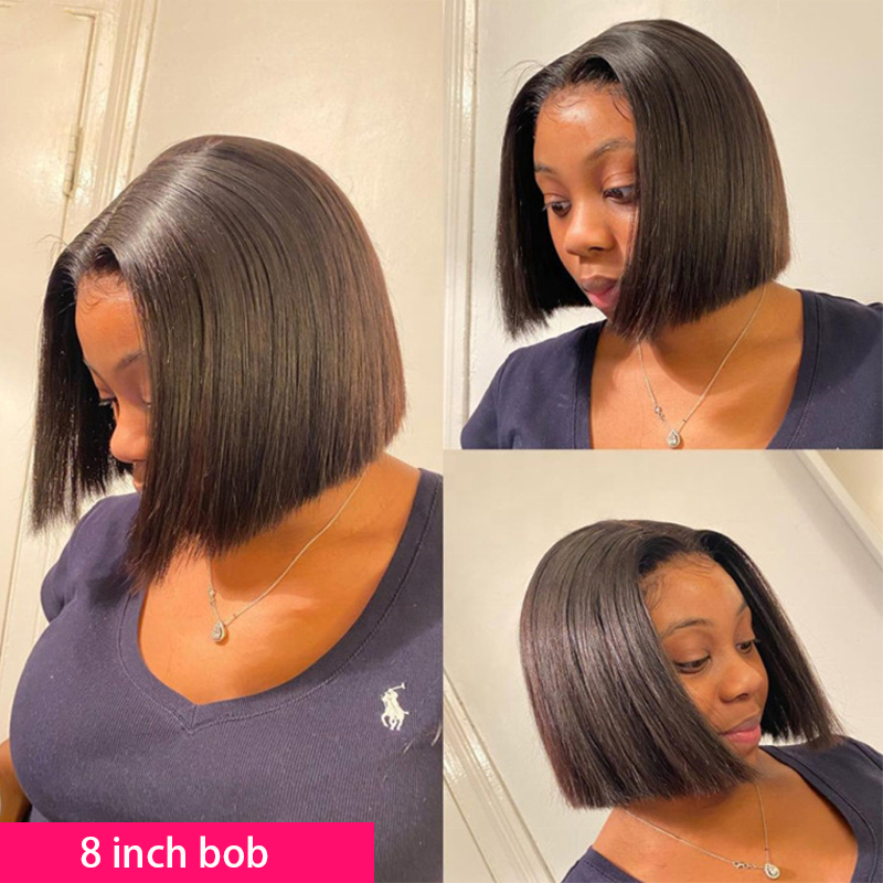 HD lace frontal wig for black women,wholesale bone straight peruvian double drawn bob wigs, glueless short bob human hair wigs
