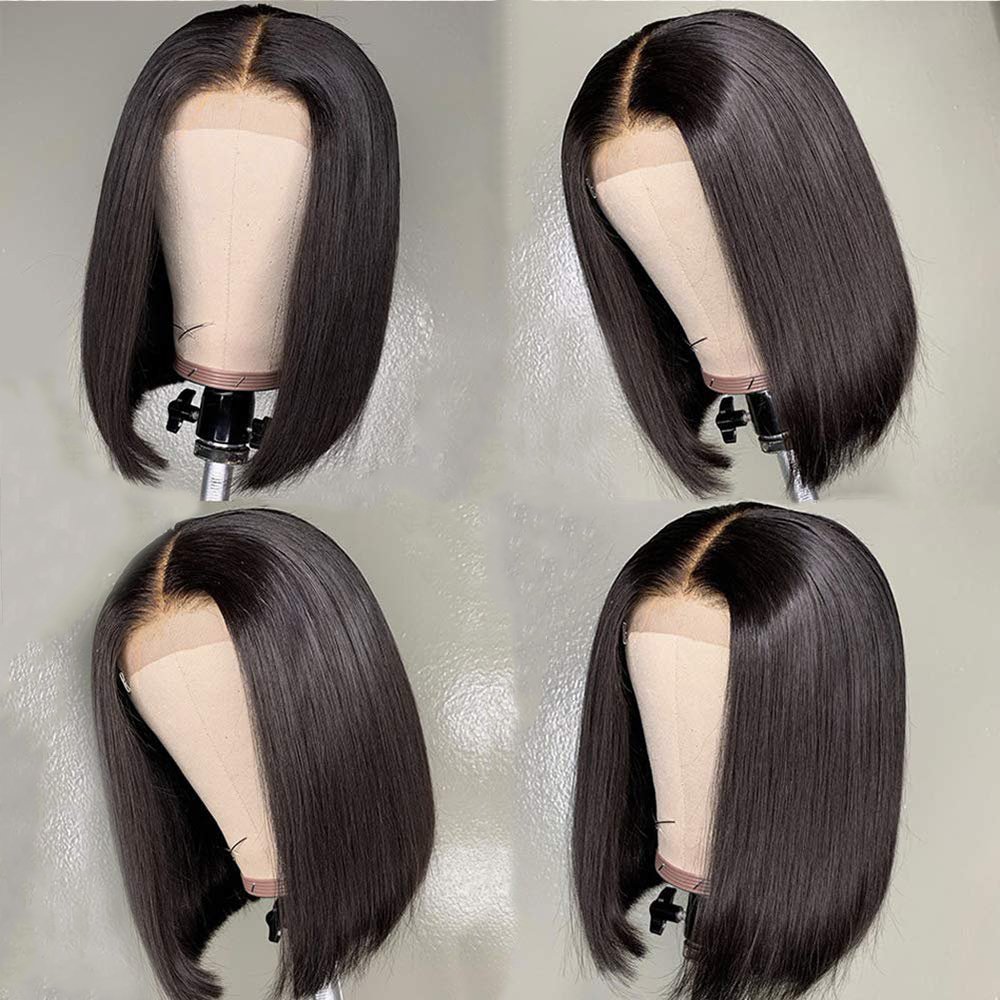 HD lace frontal wig for black women,wholesale bone straight peruvian double drawn bob wigs, glueless short bob human hair wigs
