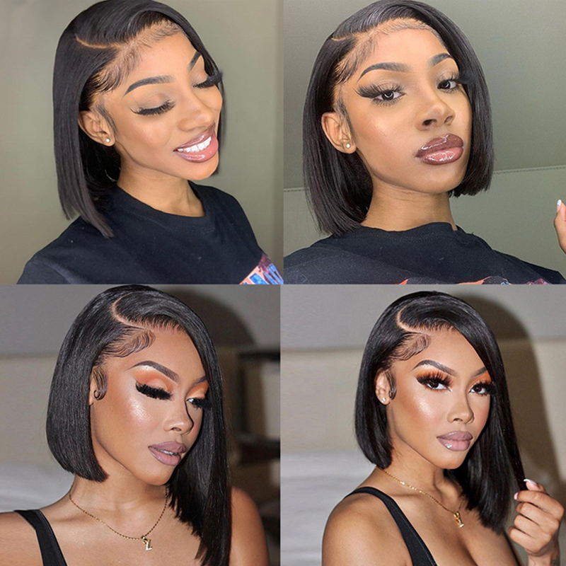 HD lace frontal wig for black women,wholesale bone straight peruvian double drawn bob wigs, glueless short bob human hair wigs