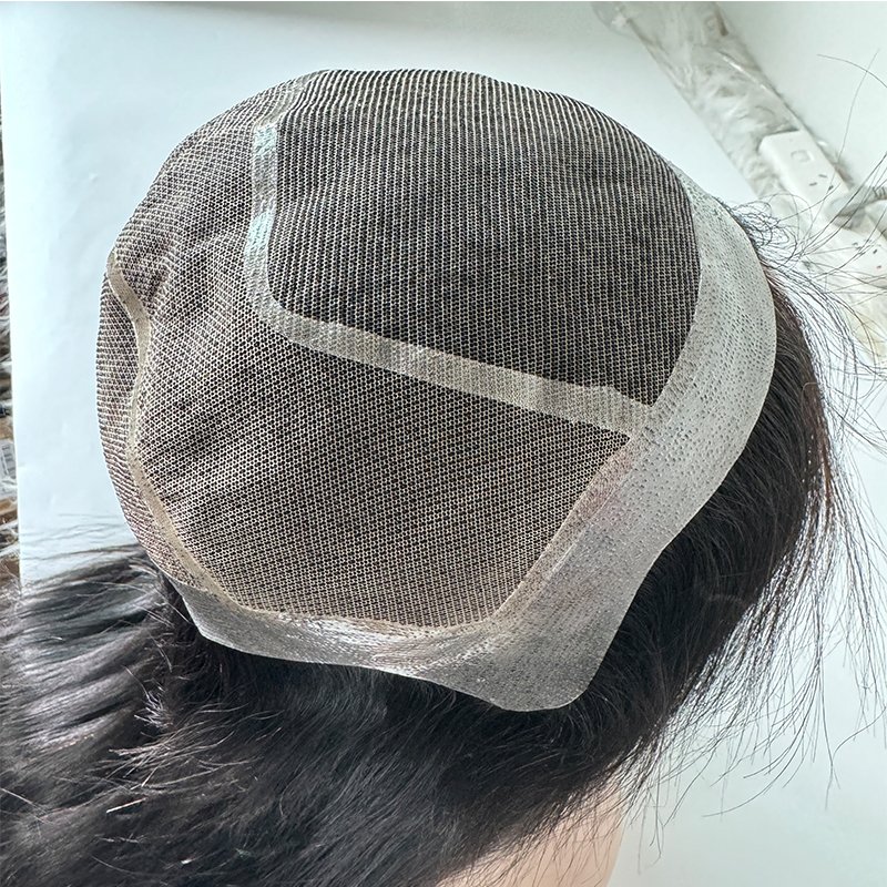European Human Virgin Raw Natural Black Hair For Alopecia Patients Silicone Mono Customize Size Full Hand Made Medical Wig