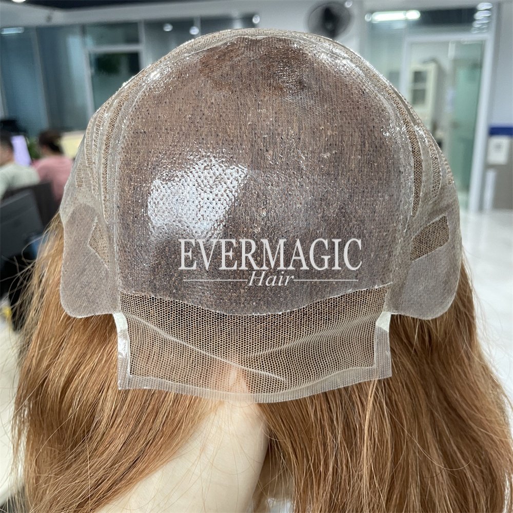 Human Virgin Hair Anti-Slip Silicone Full Hand Made Cap Wig with Lace Front Poly Perimeter Medical Wig for Hair Loss Alopecia