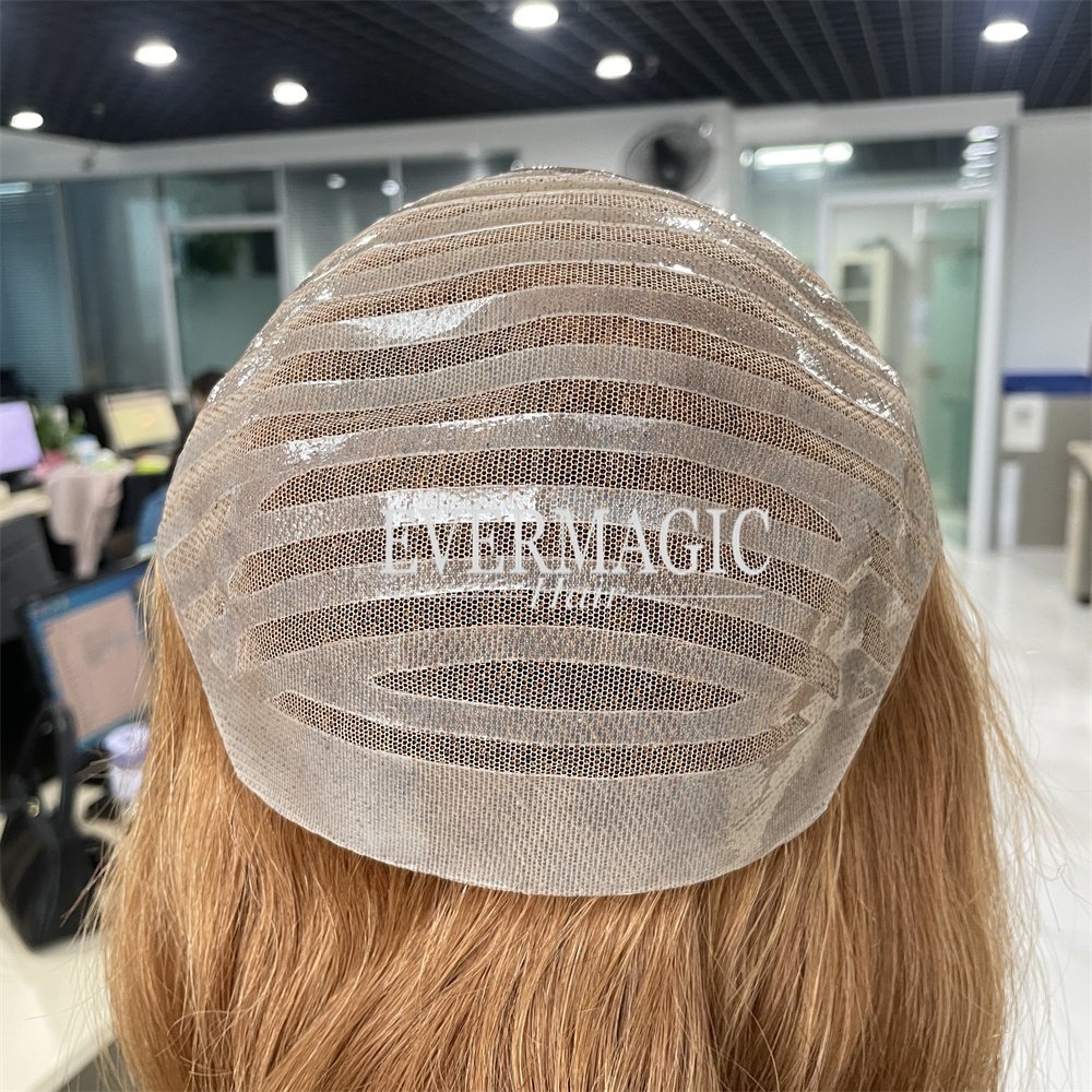 Human Virgin Hair Anti-Slip Silicone Full Hand Made Cap Wig with Lace Front Poly Perimeter Medical Wig for Hair Loss Alopecia
