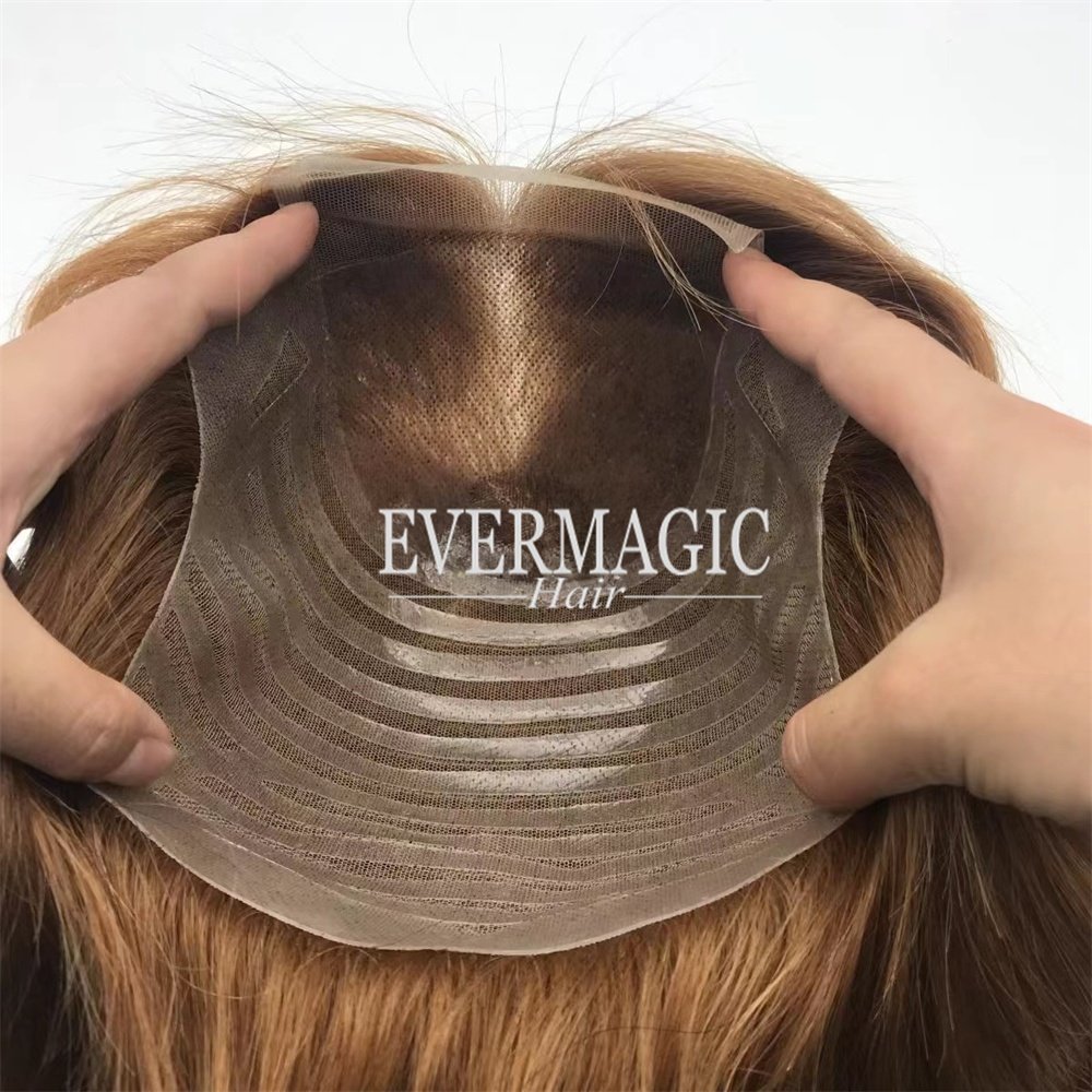 Human Virgin Hair Anti-Slip Silicone Full Hand Made Cap Wig with Lace Front Poly Perimeter Medical Wig for Hair Loss Alopecia
