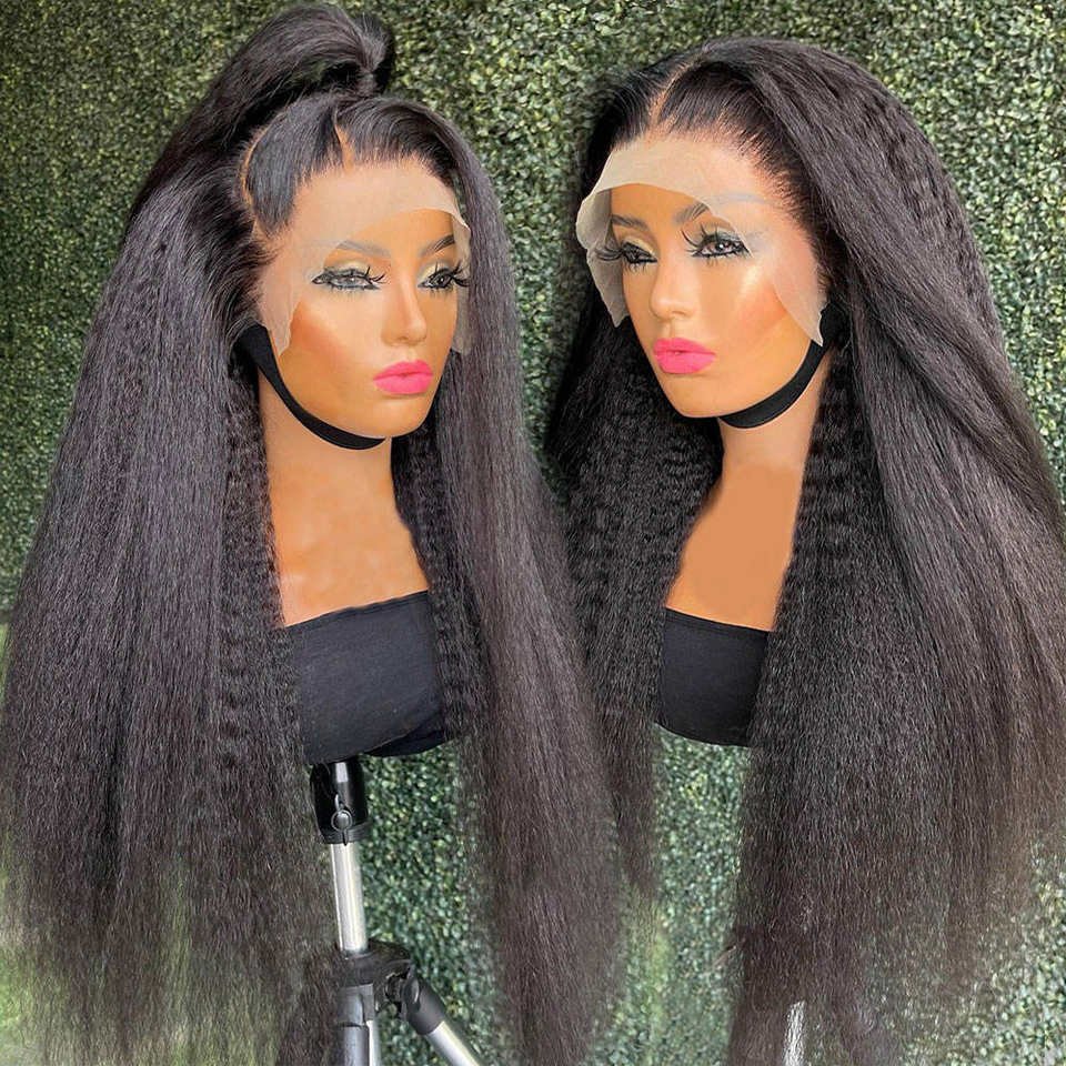 Yaki Straight Wig 360 Lace Frontal HD Human Hair Wigs 360 Full Lace Kinky Straight Wigs Human Hair Lace Front Brazilian