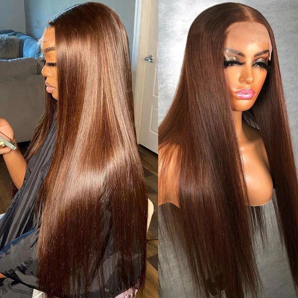 Glueless 13x4 Hd Full Lace Frontal Malaysia Human Hair Wigs Red Colored 13x6 Bone Straight Lace Frontal Wig Brown Wig