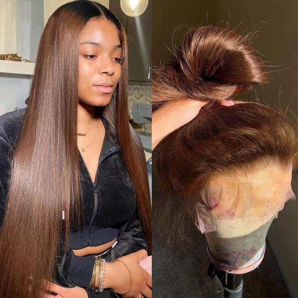 Glueless 13x4 Hd Full Lace Frontal Malaysia Human Hair Wigs Red Colored 13x6 Bone Straight Lace Frontal Wig Brown Wig