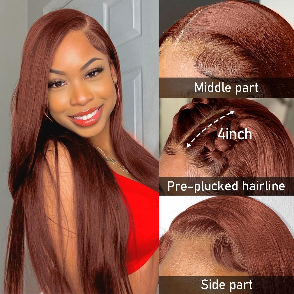 Glueless 13x4 Hd Full Lace Frontal Malaysia Human Hair Wigs Red Colored 13x6 Bone Straight Lace Frontal Wig Brown Wig