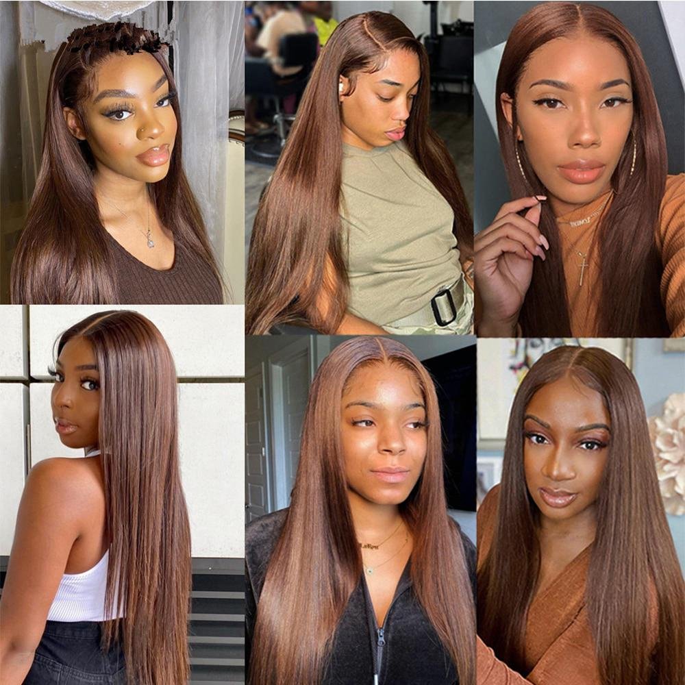 Glueless 13x4 Hd Full Lace Frontal Malaysia Human Hair Wigs Red Colored 13x6 Bone Straight Lace Frontal Wig Brown Wig