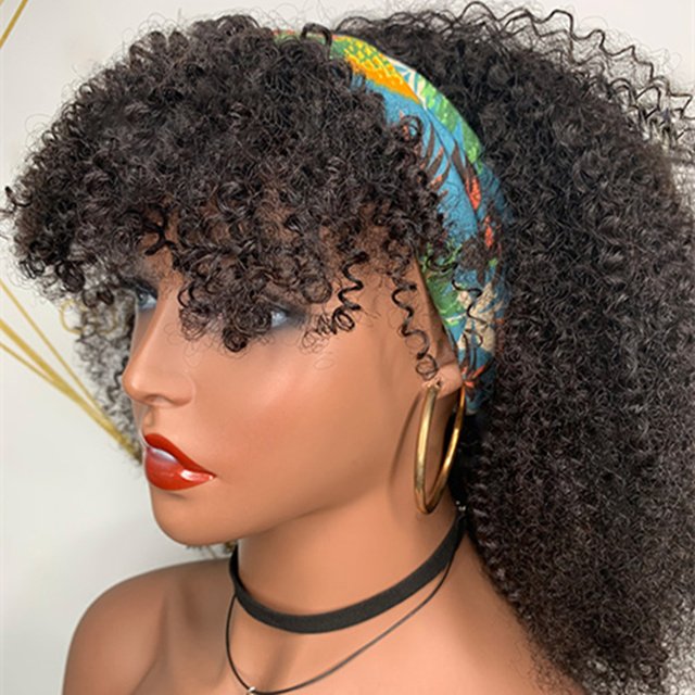 Bang Wigs Human Hair Headband Wigs for Black Cheap Remy Human Afro Kinky Curly Women Long Lace Front Wigs OEM ODM INDIAN Hair