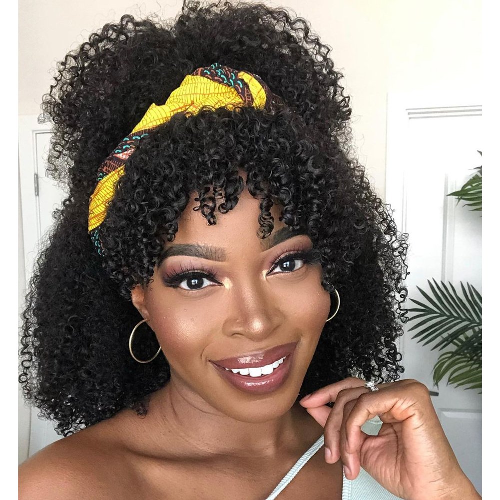 Bang Wigs Human Hair Headband Wigs for Black Cheap Remy Human Afro Kinky Curly Women Long Lace Front Wigs OEM ODM INDIAN Hair