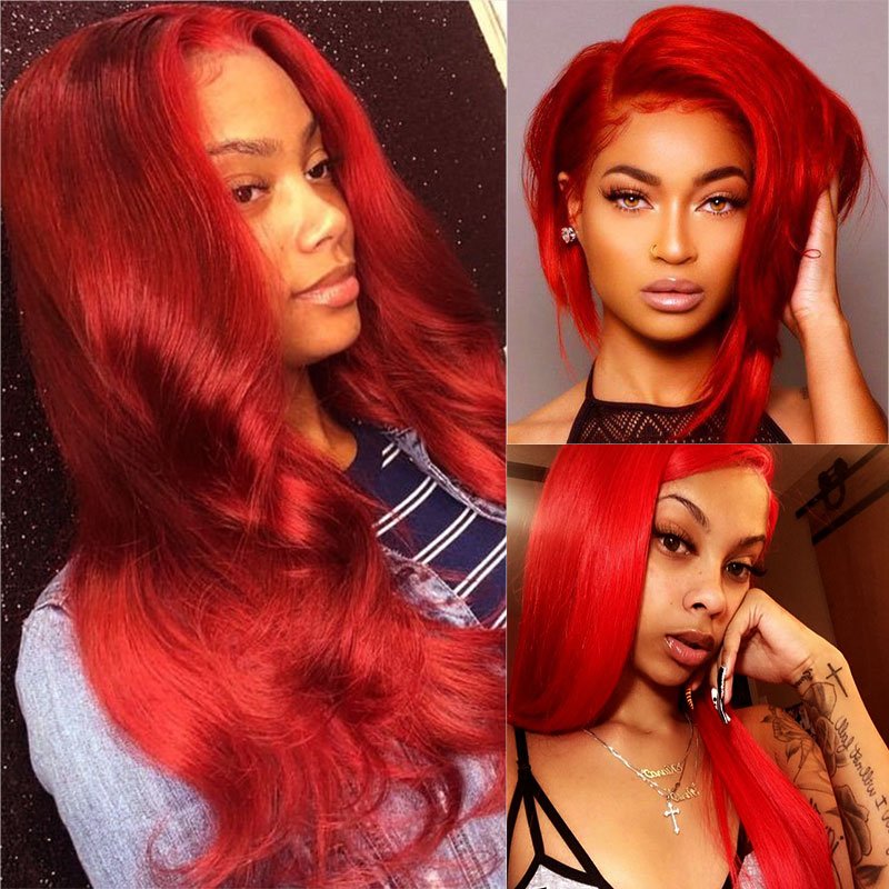 Long Brazilian Hair Color Red Wine Body Wave Hair Lace Front Wigs ,Cosplay Fire Red Curly Human Hair Wig