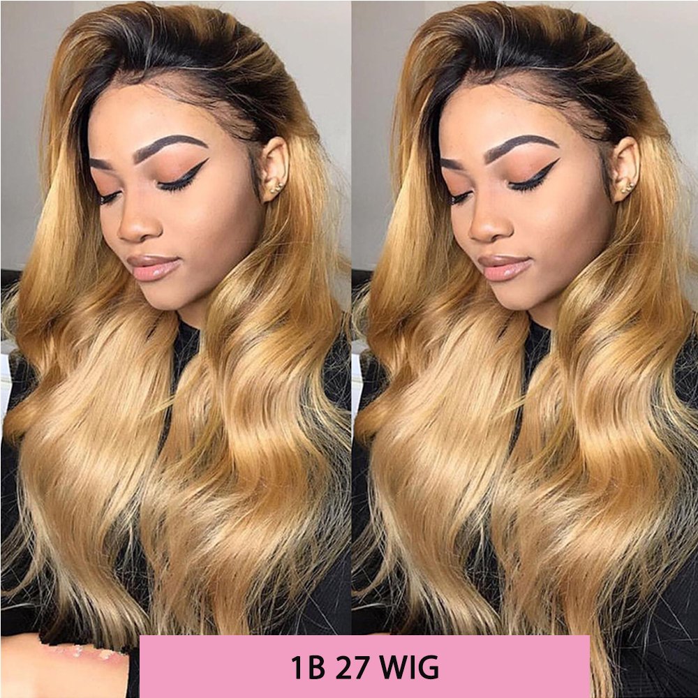 Ombre Body Wave Lace Front Wig 1B/27 Highlight Colored Loose HD Lace Frontal Human Hair Wigs for Women