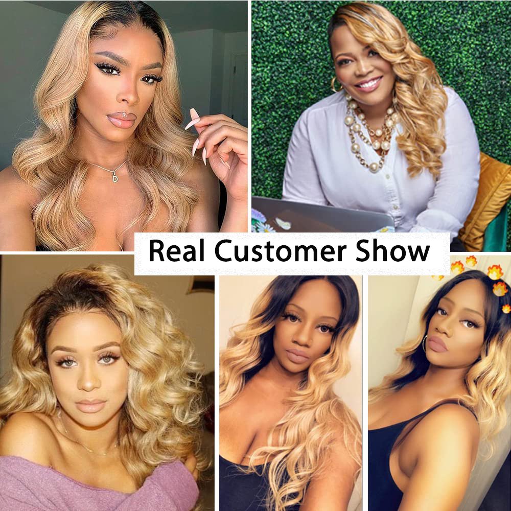 Ombre Body Wave Lace Front Wig 1B/27 Highlight Colored Loose HD Lace Frontal Human Hair Wigs for Women