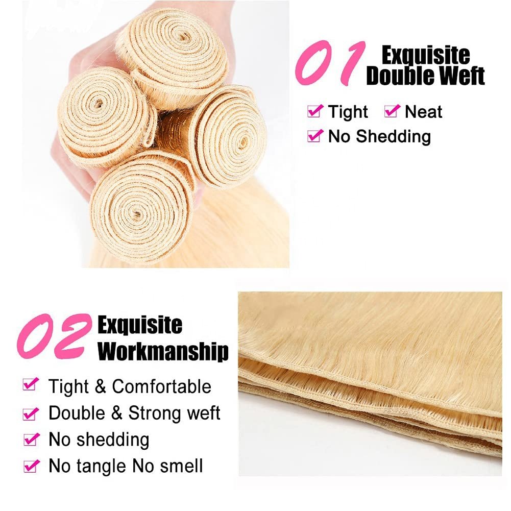 613 Blonde Human Hair Bundles Cuticle Aligned Wholesale Brazilian Human Hair Bundles Raw Mink Virgin Hair Vendors 10-40 Inch