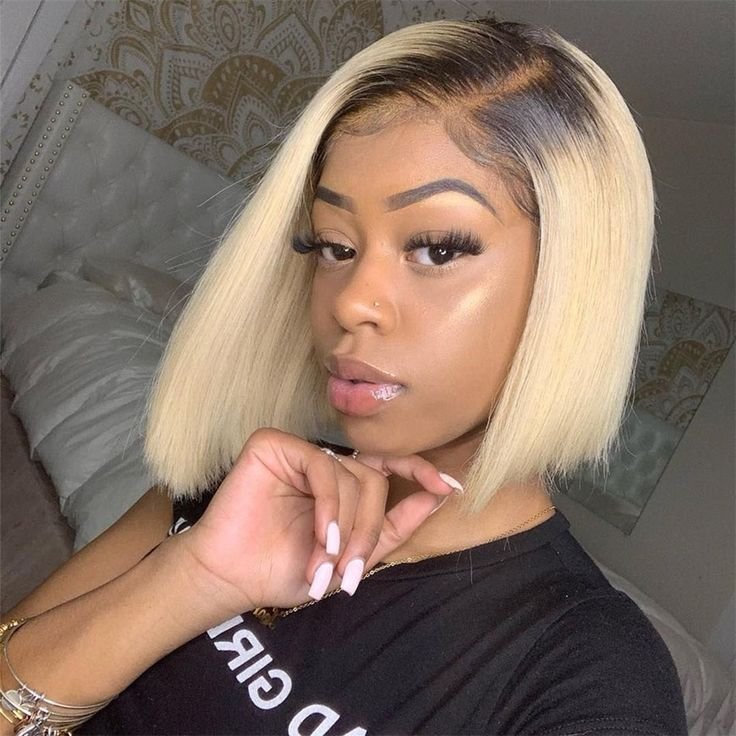 1B 613 Darkroot Short Straight Bob Human Hair Wigs Brazil Bob Wig Lace Front Human Hair Wigs For Black Women