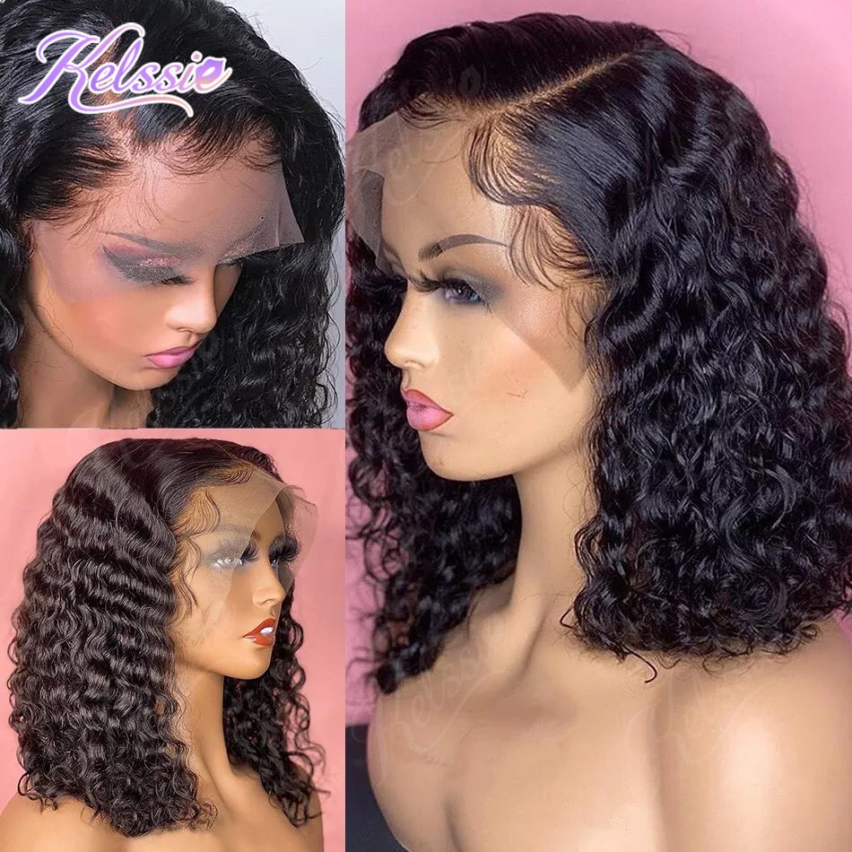 Brazilian Hair Lace Front Short Deep Wave Bob Wig,Virgin Remy 100% Real Human Hair Wig,Water Wave Bob Wigs For Black Women