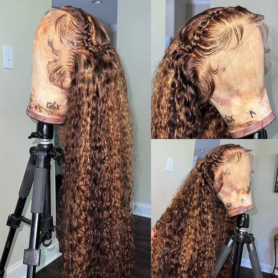 Cheap Kinky Curly Highlight Wigs Human Hair Lace Front Wigs For Black Women Ombre P4/27 Colored HD Lace Frontal Wig Human Hair
