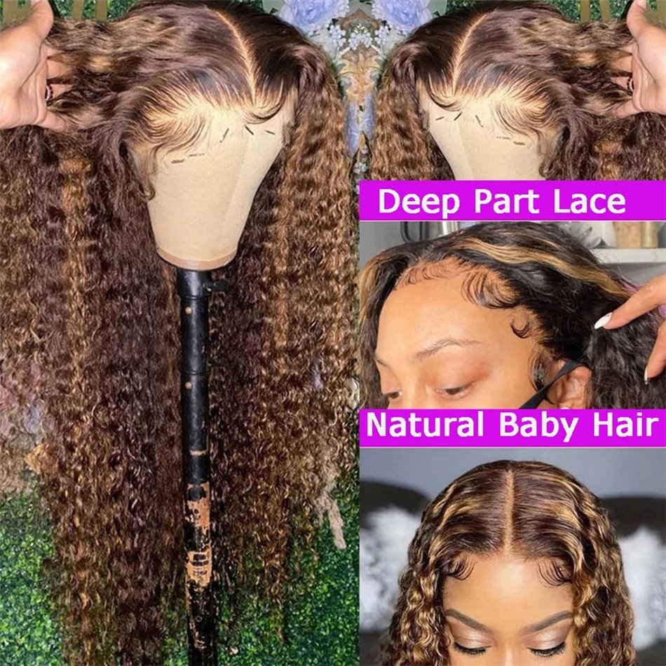 Cheap Kinky Curly Highlight Wigs Human Hair Lace Front Wigs For Black Women Ombre P4/27 Colored HD Lace Frontal Wig Human Hair