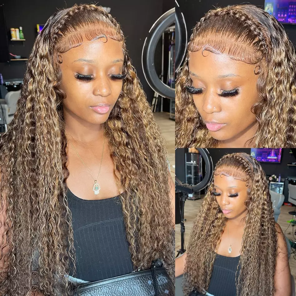 Cheap Kinky Curly Highlight Wigs Human Hair Lace Front Wigs For Black Women Ombre P4/27 Colored HD Lace Frontal Wig Human Hair