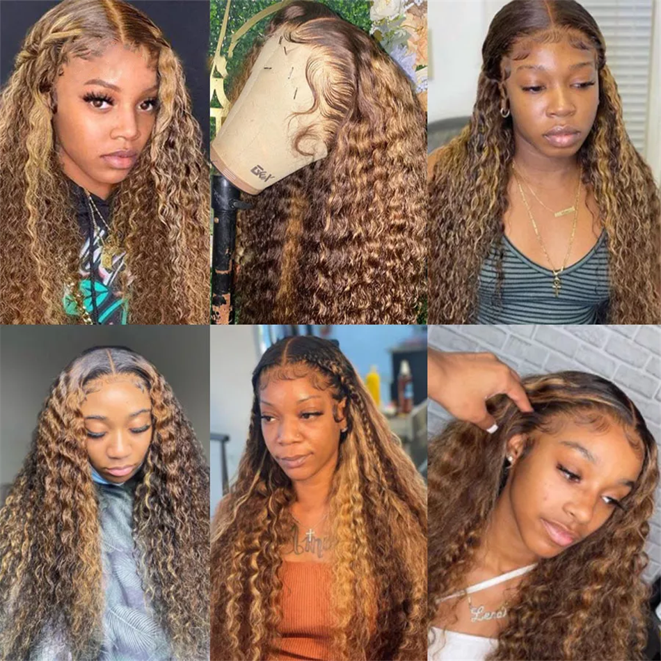 Cheap Kinky Curly Highlight Wigs Human Hair Lace Front Wigs For Black Women Ombre P4/27 Colored HD Lace Frontal Wig Human Hair