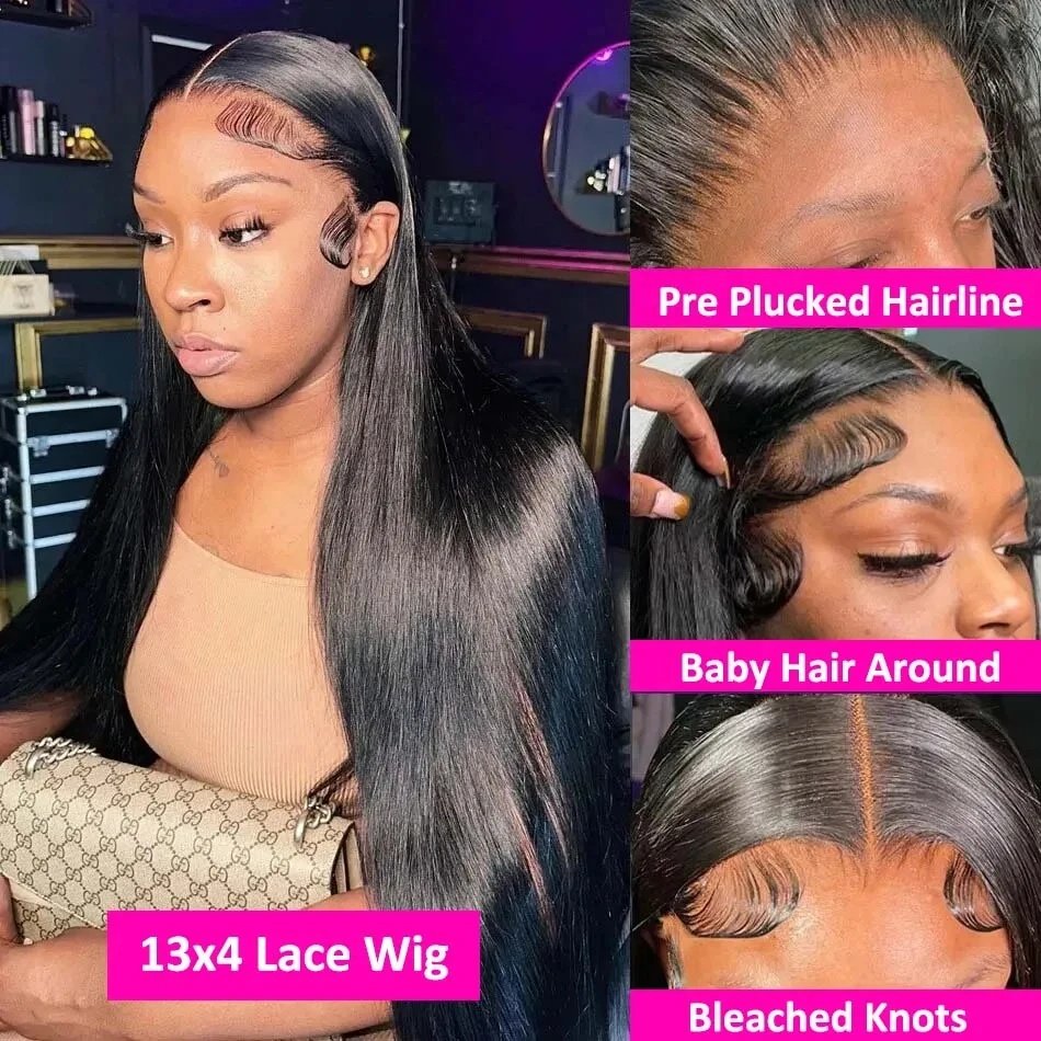 26 28 Inch Straight Lace Front Wig For Black Women Brazilian Straight Frontal Wig 13X4 Transparent Lace Front Human Hair Wigs