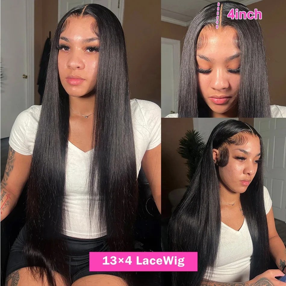 26 28 Inch Straight Lace Front Wig For Black Women Brazilian Straight Frontal Wig 13X4 Transparent Lace Front Human Hair Wigs