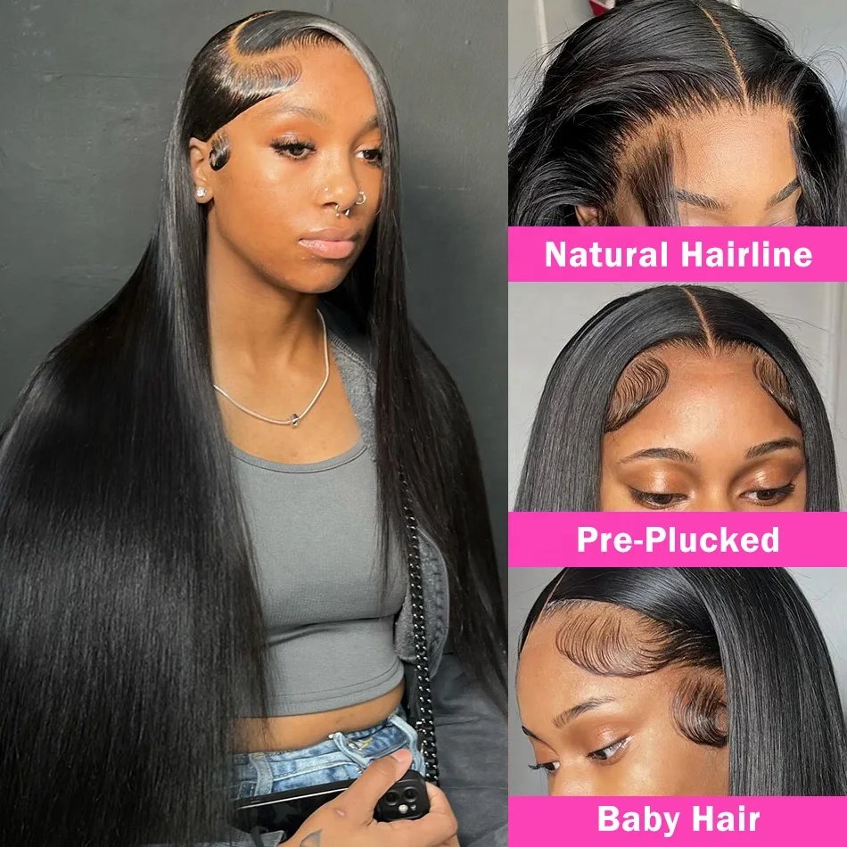 26 28 Inch Straight Lace Front Wig For Black Women Brazilian Straight Frontal Wig 13X4 Transparent Lace Front Human Hair Wigs