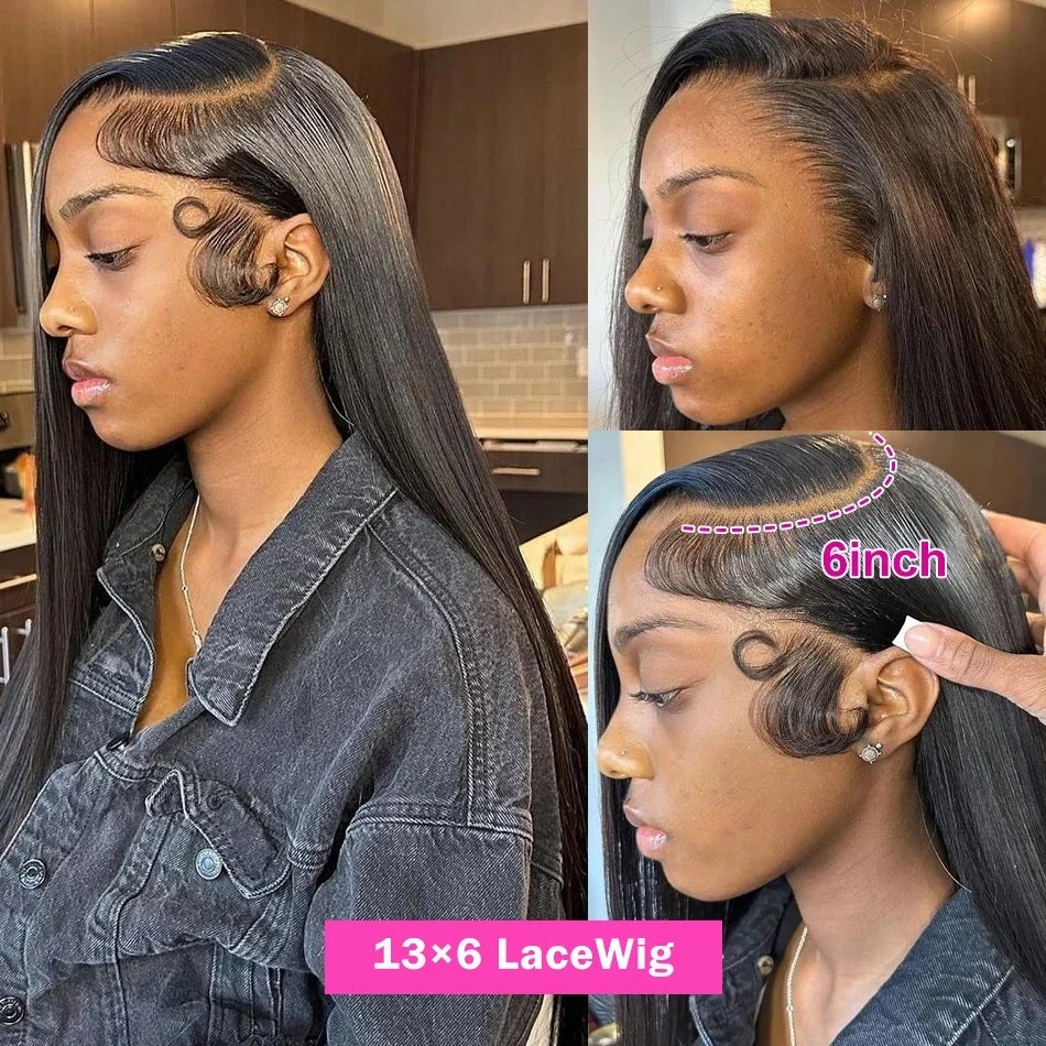 26 28 Inch Straight Lace Front Wig For Black Women Brazilian Straight Frontal Wig 13X4 Transparent Lace Front Human Hair Wigs
