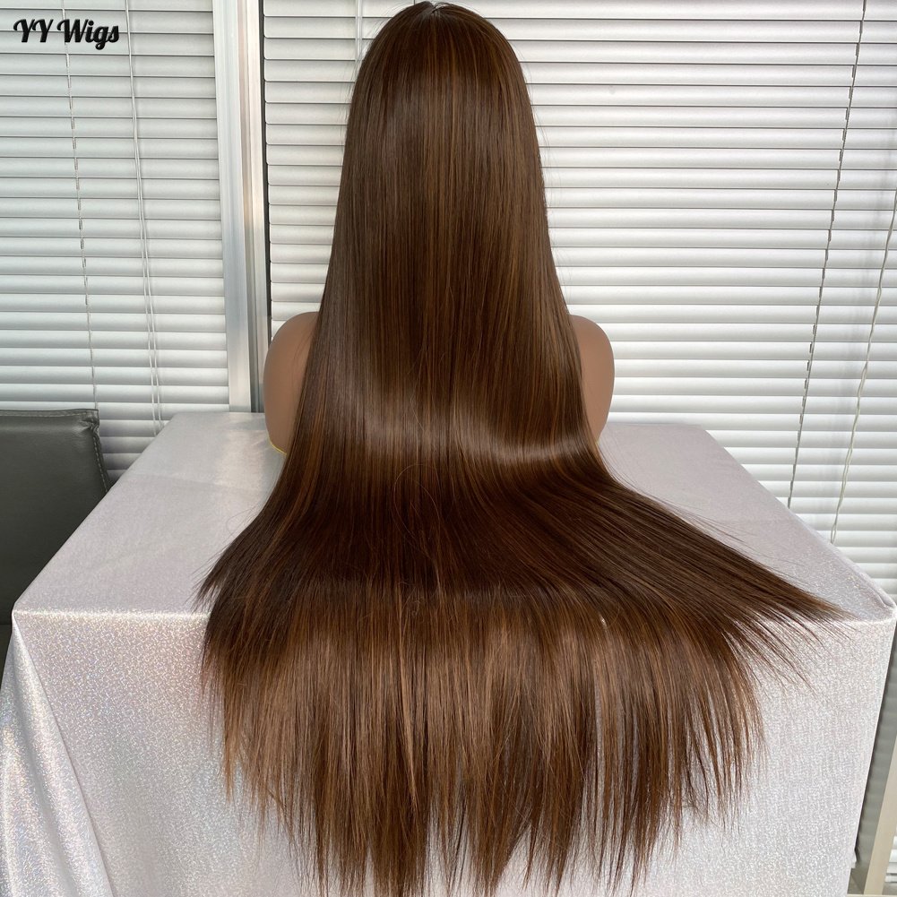 30-Inch Long Silky Straight 13X4 Glueless Lace Front Wigs Futura Hair Synthetic Heat Resistant Wig Half Hand Tied Highlights