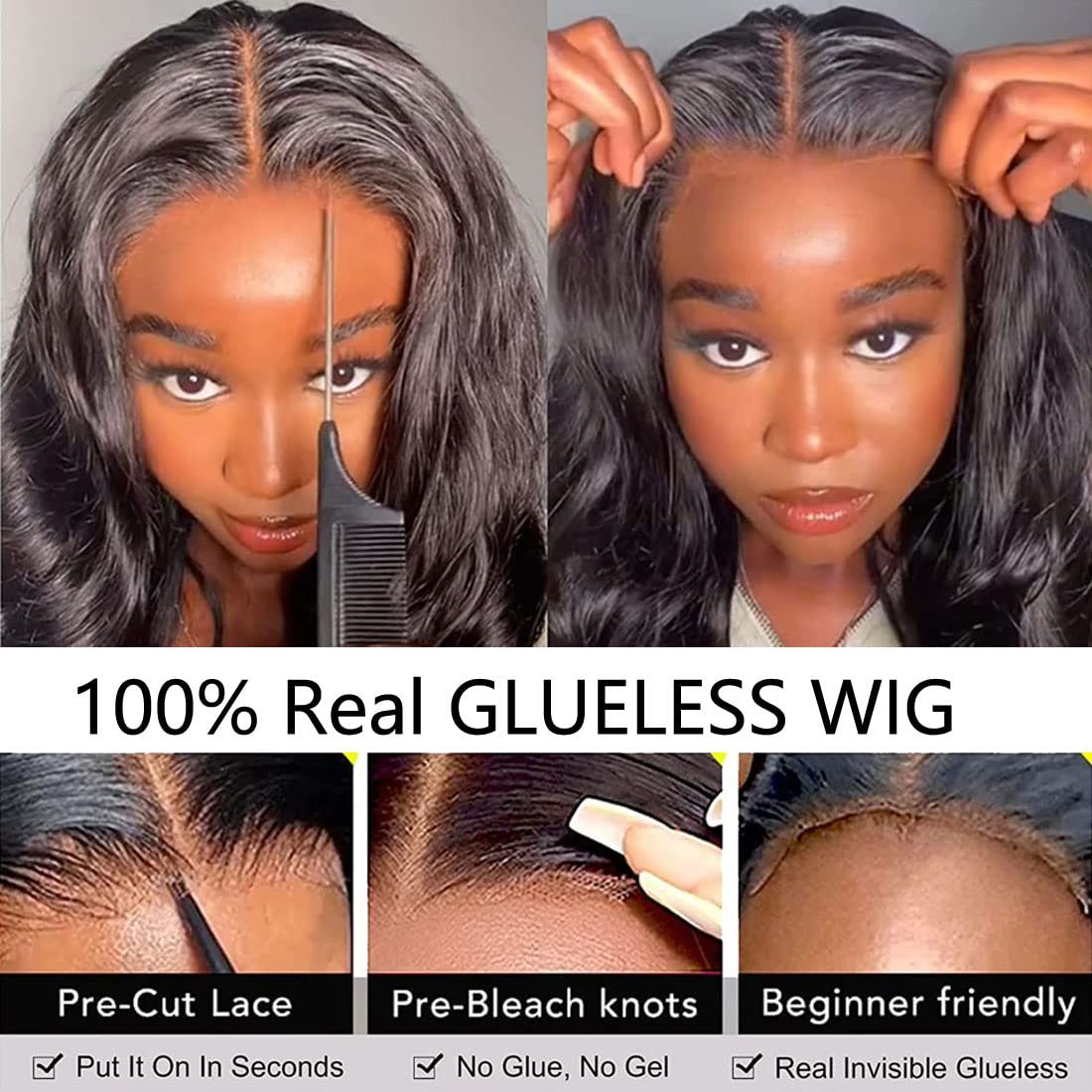 Glueless Body Wave Transparent Lace Front Wig Pre Plucked13x4 Pre Cut Ready to Wear Lace Closure Human Hair Wig for Women