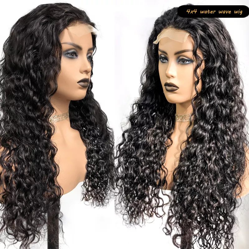 ZSF Human Hair Wig Cheap Water Wave 4*4 Lace Closure Wig Wholesale Brazilian 100% Unprocessed Virgin Hair Wig For Black Women
