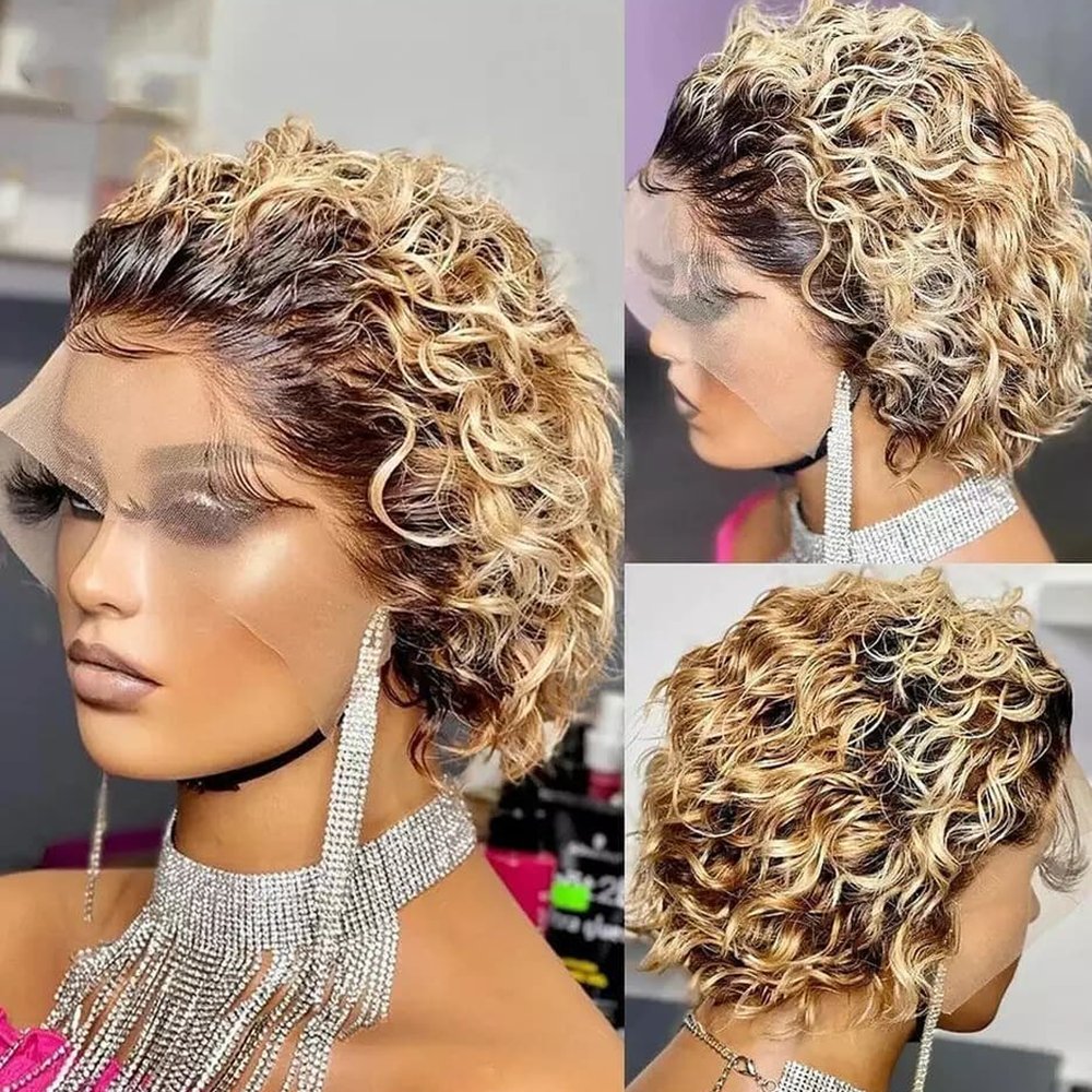 13X1 Short Curly Pixie Cut Wig Human Hair Brazilian Remy Human Hair Wig Machine Made for Black Women Short Layered None Lace Wig