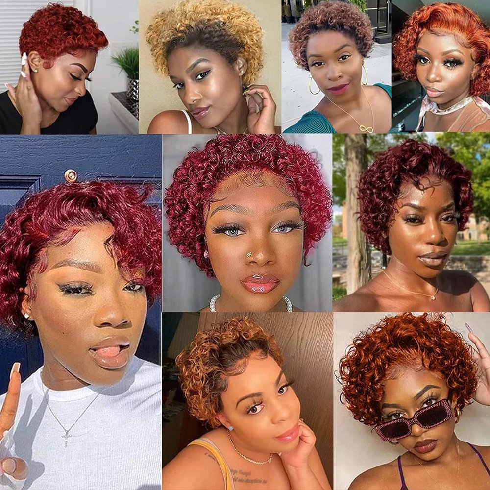 13X1 Short Curly Pixie Cut Wig Human Hair Brazilian Remy Human Hair Wig Machine Made for Black Women Short Layered None Lace Wig