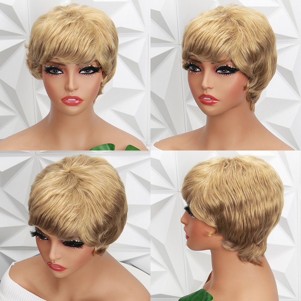 13X1 Short Curly Pixie Cut Wig Human Hair Brazilian Remy Human Hair Wig Machine Made for Black Women Short Layered None Lace Wig