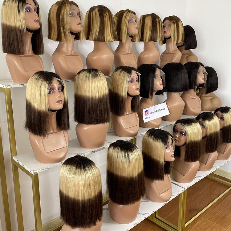 GL Hot Selling Factory Cheap Short Curly Human Hair Wigs 4x4 13x4 Lace Front Color Bob Wig With Preplucked Hairline For Womens