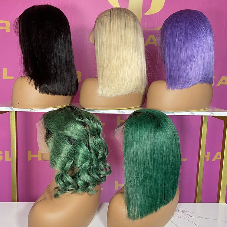GL Hot Selling Factory Cheap Short Curly Human Hair Wigs 4x4 13x4 Lace Front Color Bob Wig With Preplucked Hairline For Womens