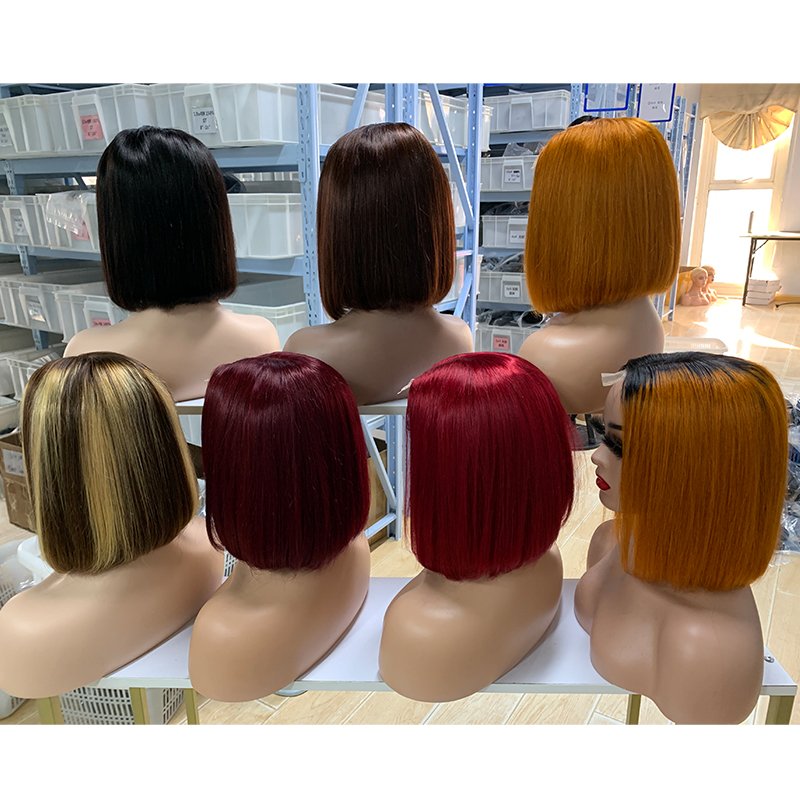 Virgin Cuticle Aligned Hair Double Drawn Straight Bob Wig with 2*6 Kim Closure 100% Human Hair Lace Front Wigs for Black Women
