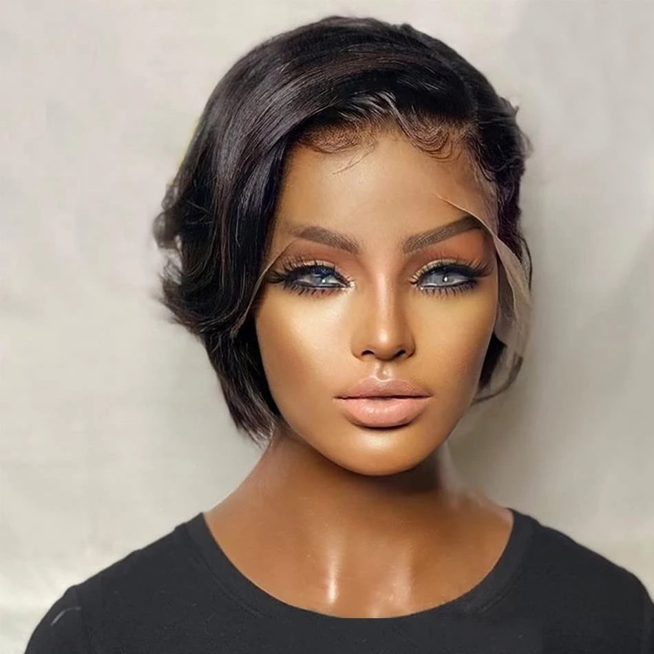 Pixie Cut Lace Front Wig Brazilian Human Hair Preplucked Straight hair Wigs For Black Women Transparent Lace Short Bob Wig