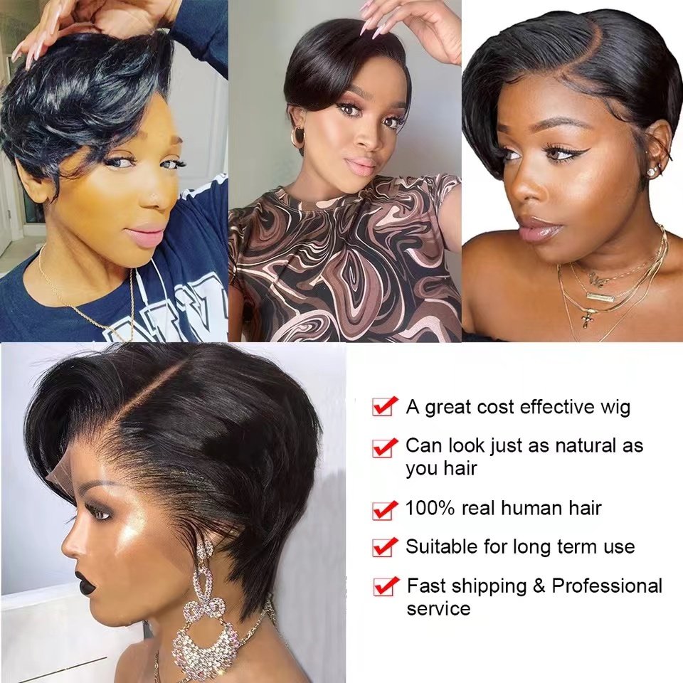 Pixie Cut Lace Front Wig Brazilian Human Hair Preplucked Straight hair Wigs For Black Women Transparent Lace Short Bob Wig