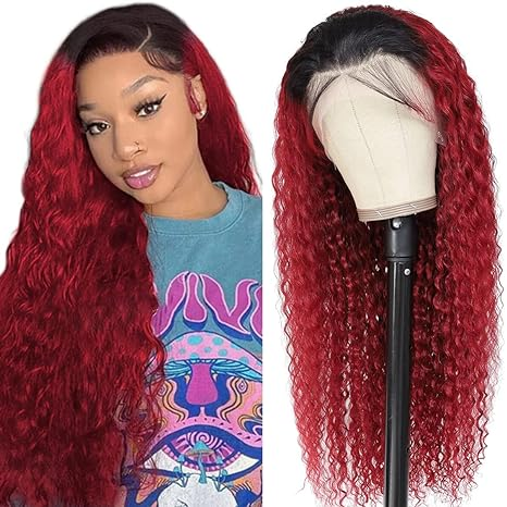 Ready to Ship1B/99J Ombre Color deep wave human hair wig 13x4 frontal transparent lace 180% density 18inch-30inch