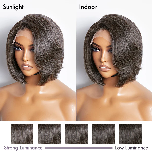New Style Salt and Pepper Grey Human Hair Wig Darke Gray Color Natural Wave Bob Straight Transparent Lace Closure Wigs Glueless